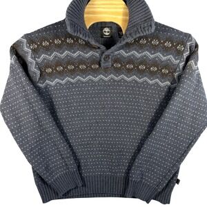 Timberland Mens Fair Isle Knit Sweater Mock‎ Turtleneck XL Grey Brown